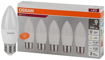 Лампа светодиодная LED Value LVCLB60 7SW/830 230В E27 2х5 RU (уп.5шт) OSRAM 4058075578012