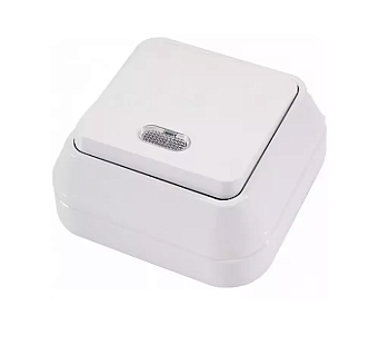 Выключатель   1кл. О/П с подсв.проходной/белый/ (Makel) (45125)