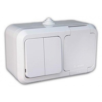 Блок П/Г  Выкл 2кл. + Розетка з/к с крышкой  (Makel) (18351)