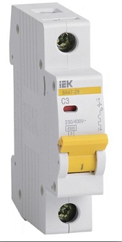 Выключатель автоматический модульный 1п С 3А 4.5kA ВА47-29 ИЭК MVA20-1-003-C
