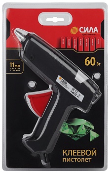 Пистолет термоклеящий "СИЛА" 60Вт 11мм (в компл.11мм *7см 2шт) (Б0046684)