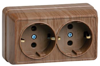 Розетка 2-м ОП Октава РС22-3-ОД 16А IP20 с заземл. дуб IEK ERO21-K04-16-DC