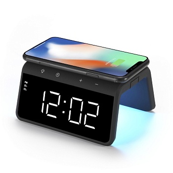 Беспроводное ЗУ "Smartbuy" настольное ARC 10Вт,с функцией часов,будильника и подсветки (SBP-W-101)