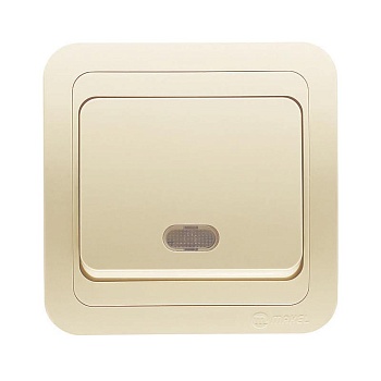 Выключатель   1кл. С/П с подсв. /крем/ (Makel) (32021)(25021)